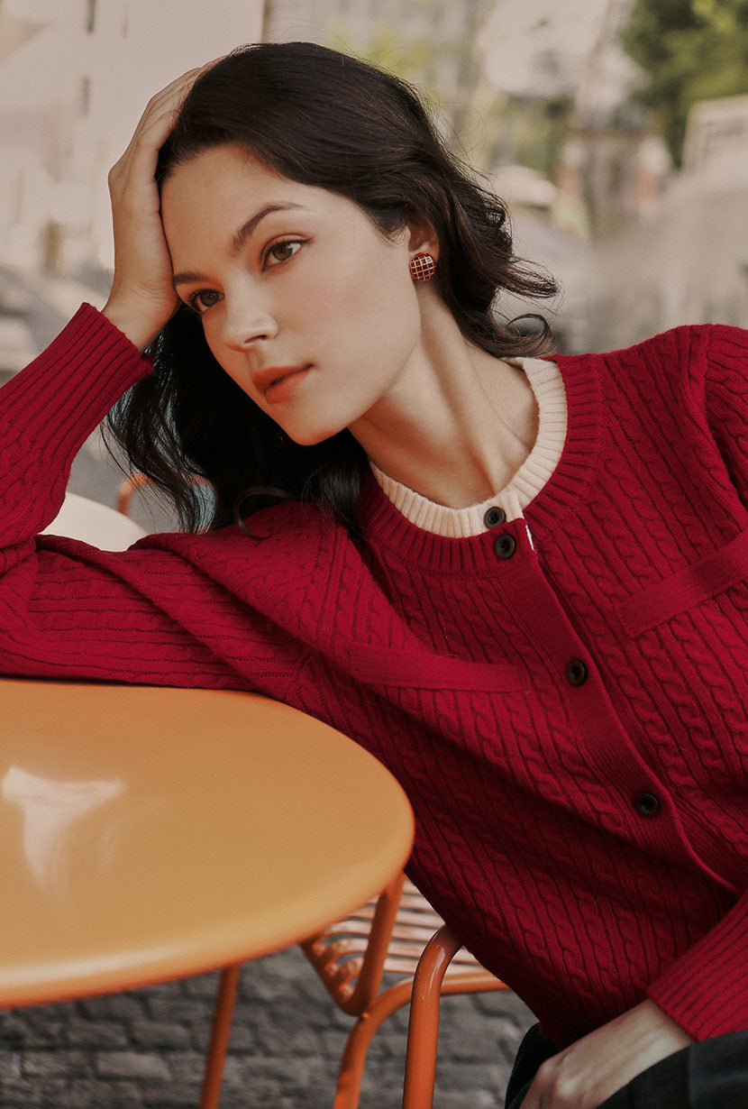 Carmina Wool Cardigan - Red